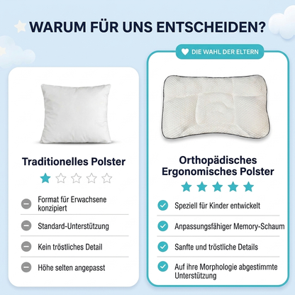 Ein Kinderpolster, das den Nacken die ganze Nacht besser stützt.