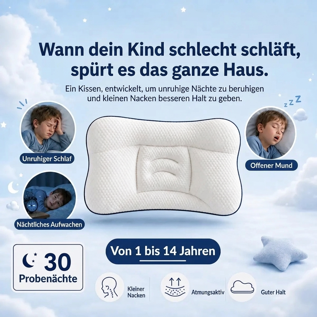 Ein Kinderpolster, das den Nacken die ganze Nacht besser stützt.