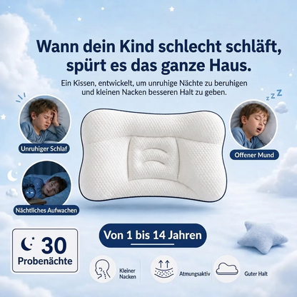 Ein Kinderpolster, das den Nacken die ganze Nacht besser stützt.