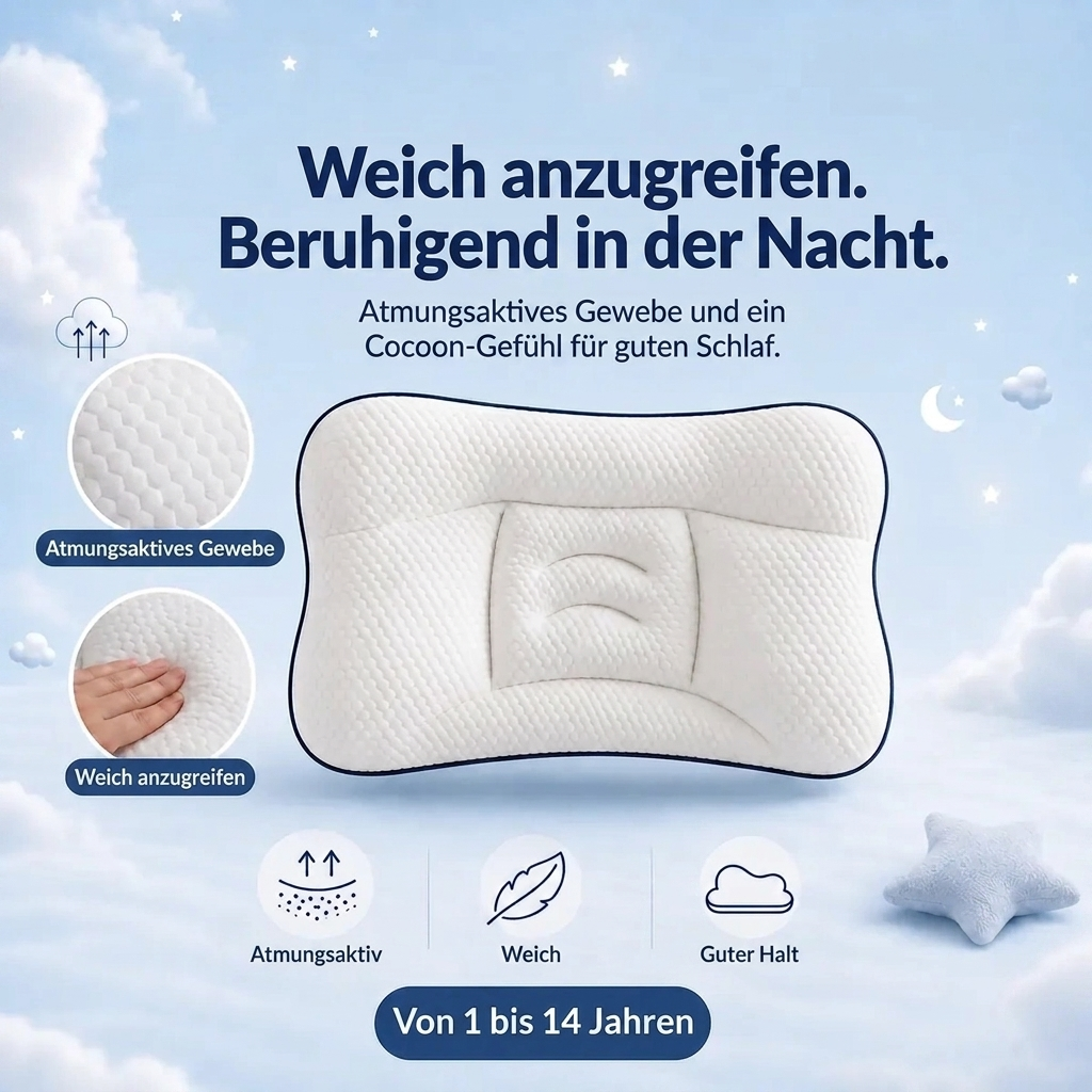 Ein Kinderpolster, das den Nacken die ganze Nacht besser stützt.