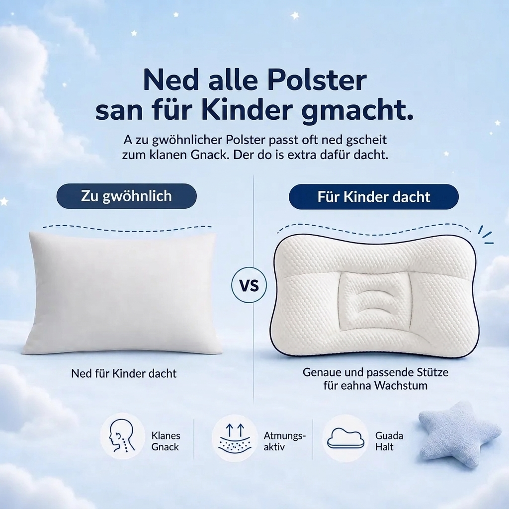 Ein Kinderpolster, das den Nacken die ganze Nacht besser stützt.