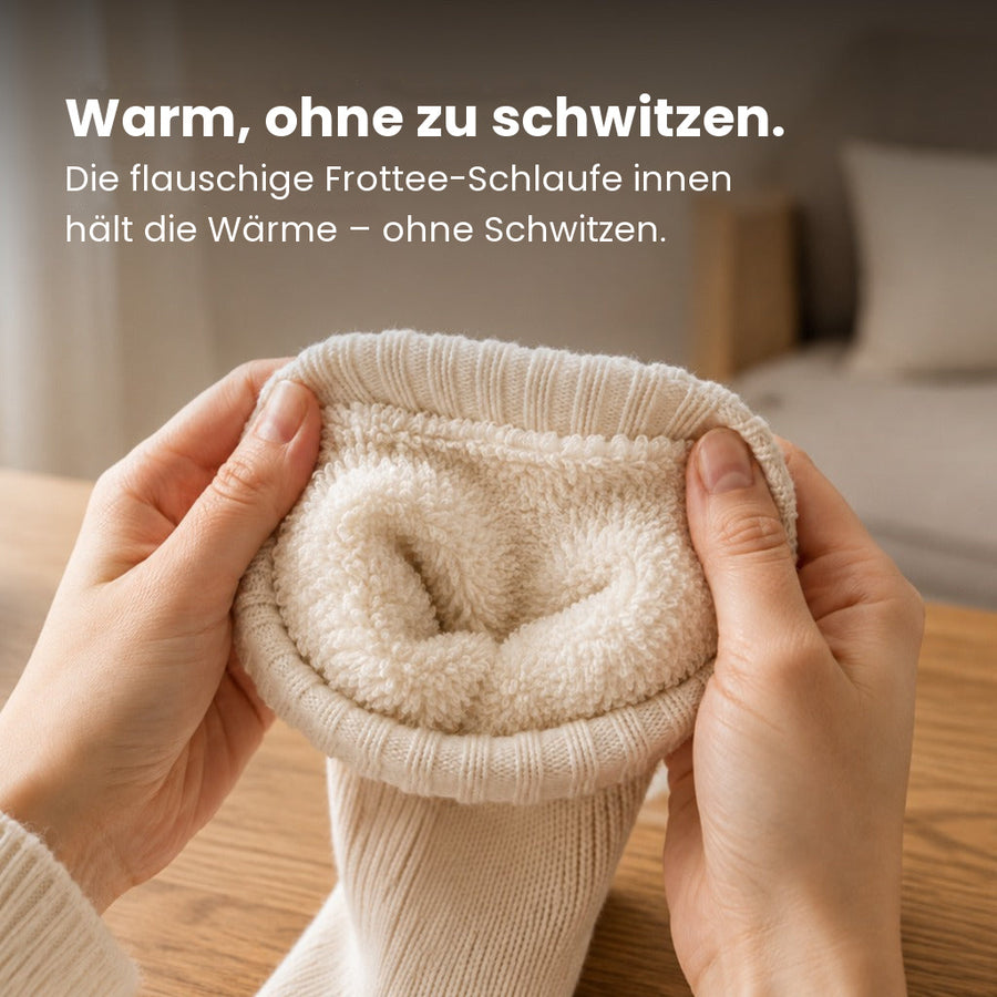 Socke auf links gedreht: innen dichte Frottee-Schlaufen